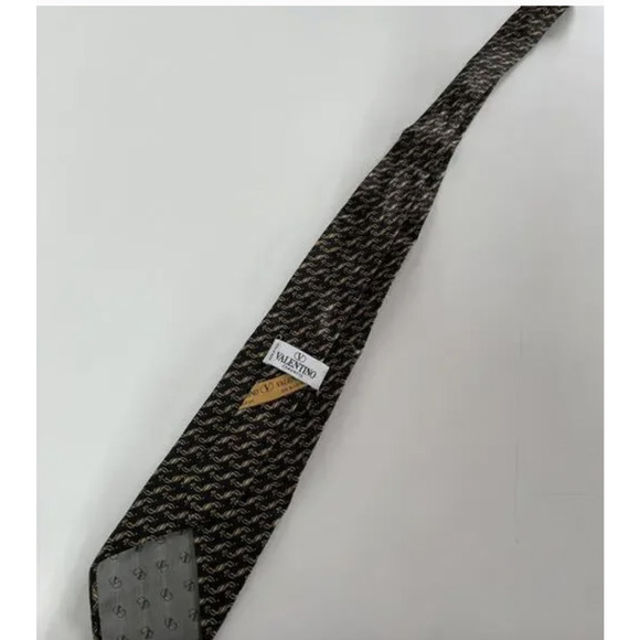 Valentino Cravatte Tie Mens Black Gold Abstract‎ Pattern Made in Italy Designer - Picture 6 of 7